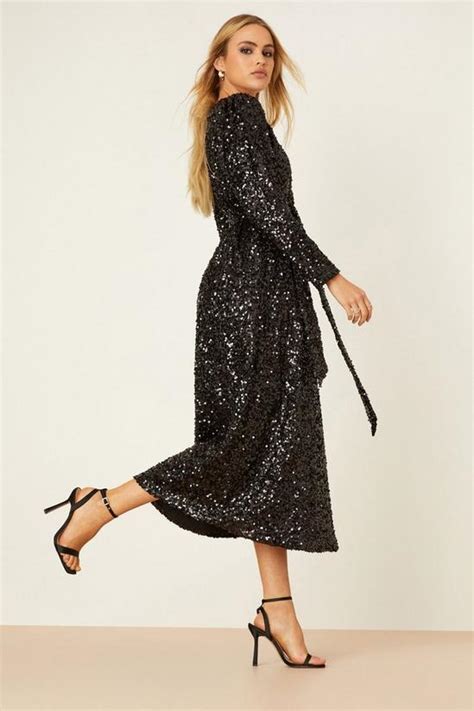 Dresses Multi Sequin Wrap Belted Midi Dress Dorothy Perkins