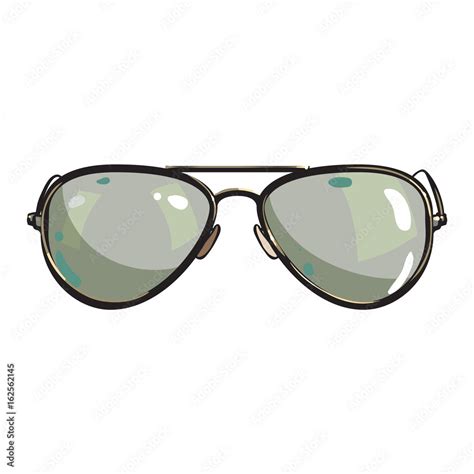 Hand Drawn Aviator Sunglasses In Metal Frame With Green Lenses Sketch