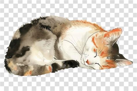 Watercolor Cat Sleeping Peacefully Premium AI Generated PSD