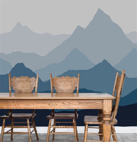 Ombre Mountains Mural Removable Wallpaper Geometry Mountain Etsy Canada