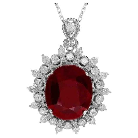 620ct Natural Red Ruby And Diamond 14k Solid White Gold Pendant For