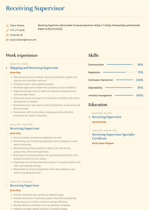 Receiving Supervisor Resume Examples And Templates
