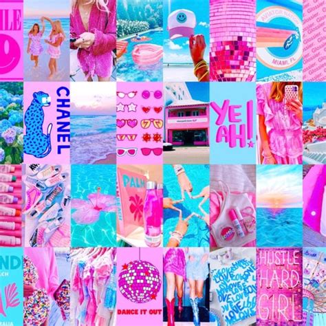 100pc Pinkblue Preppy Aesthetic Collage Instant Download Etsy