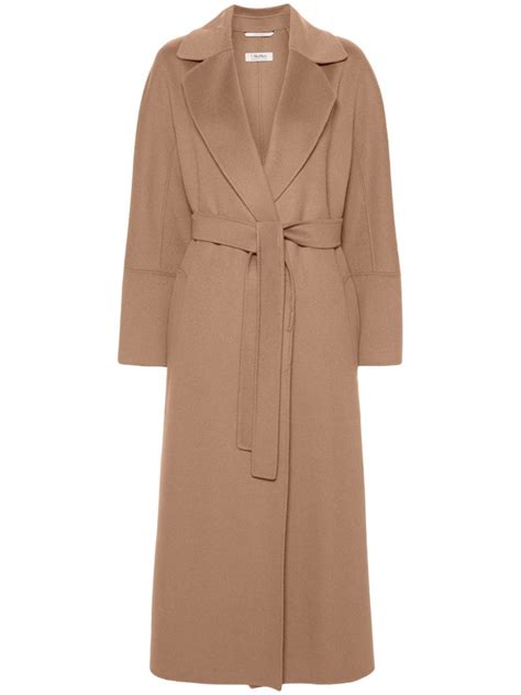 S Max Mara Belted Virgin Wool Coat Brown Farfetch