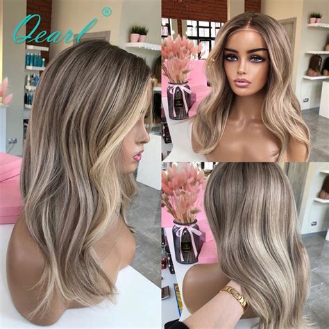 Hd Human Hair Lace Frontal Wig Ash Brown Blonde Highlights Colored