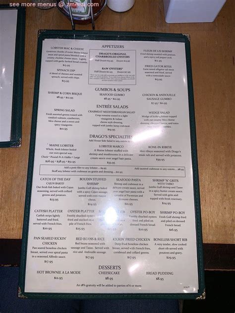 Menu At Drago S Seafood Restaurant Hilton New Orleans Riverside New