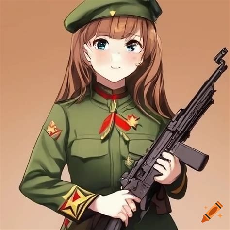 Anime Girl In Soviet Uniform With Long Brown Hair On Craiyon