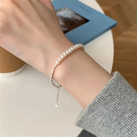 Pulsera De Plata De Ley 925 Para Mujer Y Ni A Brazalete Con Perlas