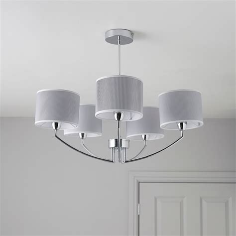 Fides Shaded Grey Chrome Effect 5 Lamp Pendant Ceiling Light Departments Diy At B Ceiling