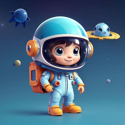 Cutio Astronauta Alien Gena Sosteniendo Casco Con Nave Espacial Ovni