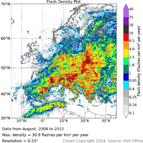 Detected Lightning Flash Density For August Download Scientific Diagram