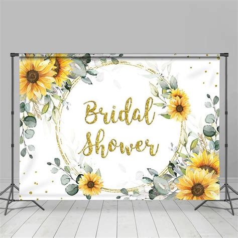 A White Backdrop With Sunflowers And The Words Bridal Shower