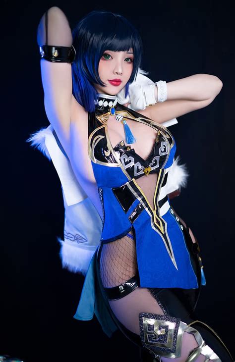 Hana Bunny Mujer Modelo Asiática Cosplay Yelan Genshin Impact Genshin Impact Fondo De