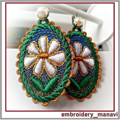 Embroidered Oval Earrings Fsl Free Standing Lace With Etsy