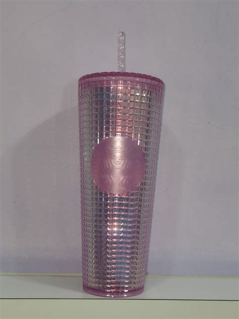 Starbucks Pink Grid Cold Cup Furniture Home Living Kitchenware