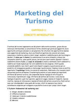 CAP 5 Riassunto Marketing E Management Del Turismo CAPITOLO 5