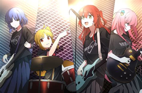 The Big ImageBoard TBIB 4girls Band Bass Guitar Black Shirt Black Skirt Blonde Hair Blue