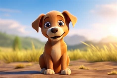 Cachorro fofo e adorável de desenho animado em 3d um companheiro canino