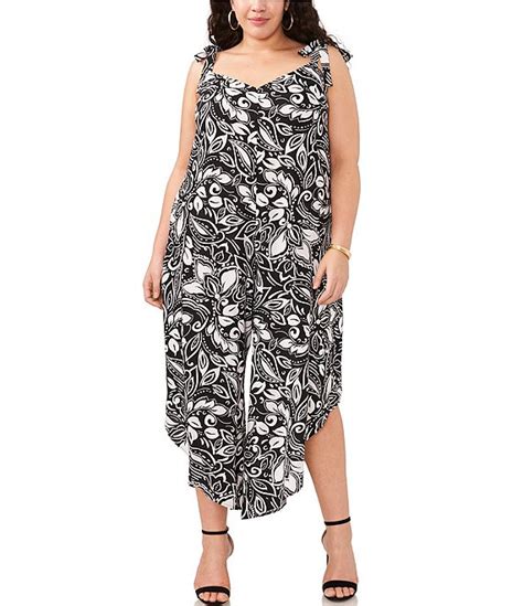 Vince Camuto Plus Size V Neck Sleeveless Printed Midi Jumpsuit Dillards