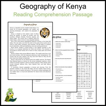 Geography of Kenya Reading Comprehension and Word Search | TPT