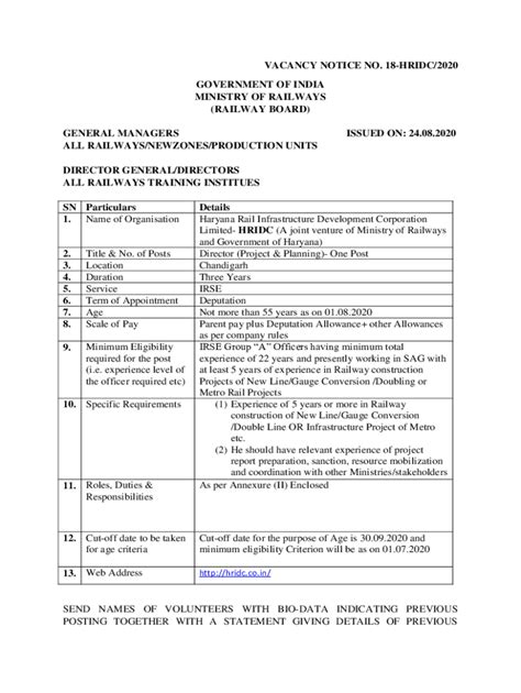 Fillable Online Indianrailways Gov Ministry Of Railways Railway Board