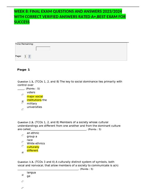 Week 8 Final Exam Questions And Answers 2023 2024 With Correct Verified Answers Rated A