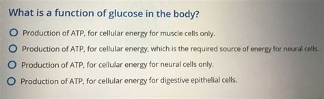 Solved What is a function of glucose in the body? O | Chegg.com