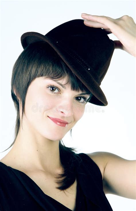 Smiling girl with hat. stock image. Image of glamour - 12190713