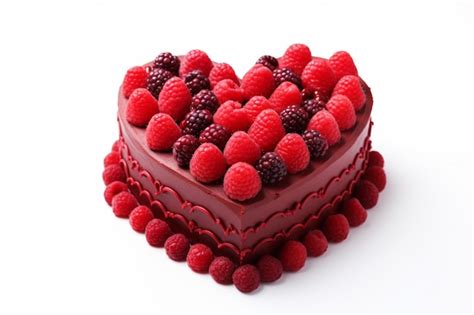 Premium Ai Image A Close Up Of A Heart Shaped Cake With Raspberries