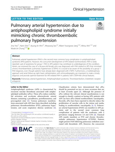 Pdf Pulmonary Arterial Hypertension Due To Antiphospholipid Syndrome