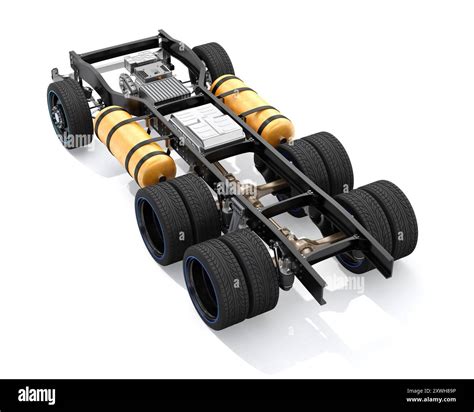 Fcv Semi Truck Chassis On White Background Fuel Cell System With Fuel Cell Stack Battery H2