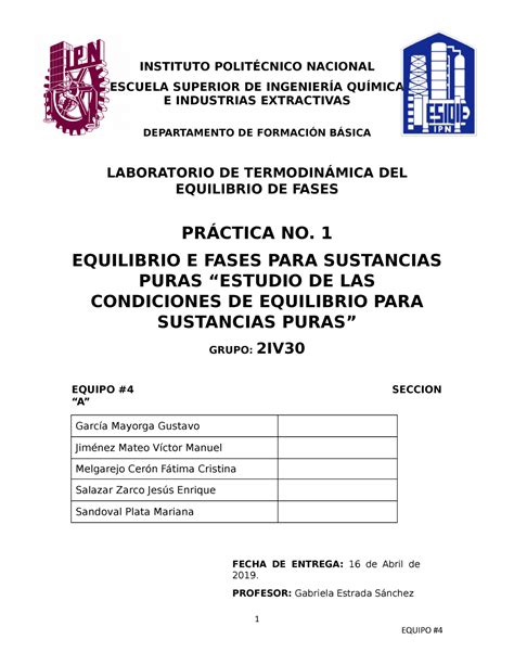 Practica Termo Eq Fases Instituto Nacional Escuela Superior De E