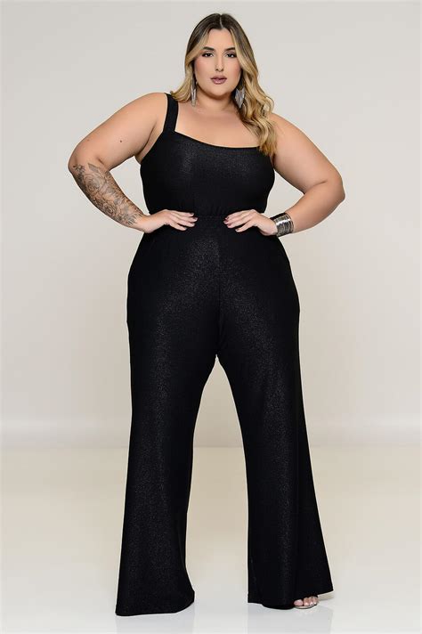 Conjunto Plus Size Cropped E Pantalona Em Lurex Preto Vk Moda Plus Size