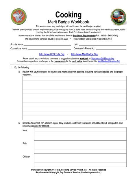 Bsa Cooking Merit Badge Worksheet Worksheets Library