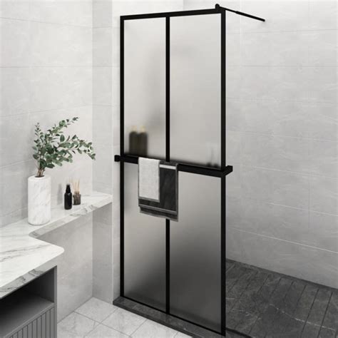 Belfry Bathroom Walk In Shower Wall With Shelf Black 80X195 Cm ESG