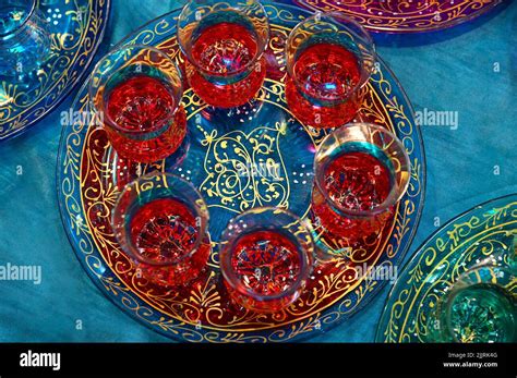 An Ethnic Moroccan Tea Service With Glasses And A Tray Stock Photo Alamy