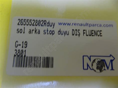 R Sol Arka Stop Duyu Arka Stop Duyu Renault Yedek Par A