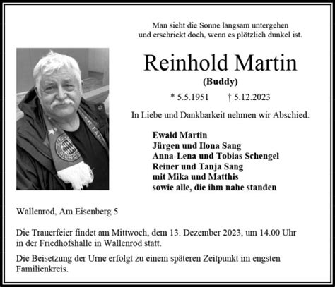 Traueranzeigen Von Reinhold Martin Vrm Trauer De