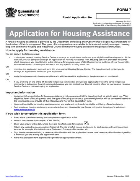 Application For Housing Assistance