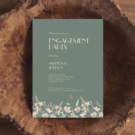 Wildflower Sage Deco Wedding Engagement Party Invitation Zazzle