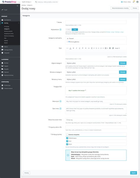 Zarządzanie kategoriami w Prestashop Pro Link