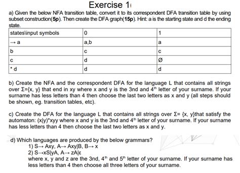 Solved Exercise A Given The Below Nfa Transition Table Chegg