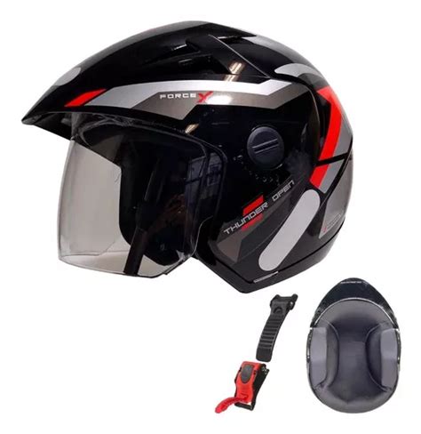 Capacete Moto Aberto Preto Vermelho Ebf Thunder Force X Frete Gr Tis