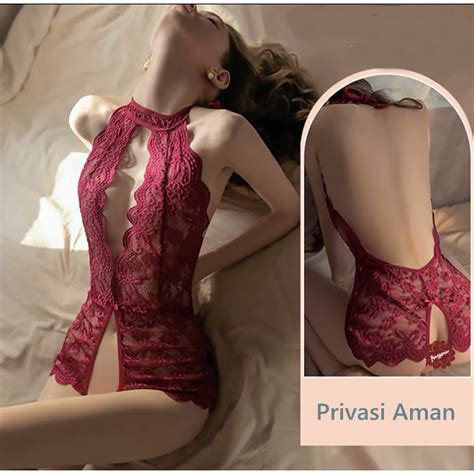 Jual Lingerie Sexy Hot Transparan Sexy Open Crotch Renda Bodysuit A5530