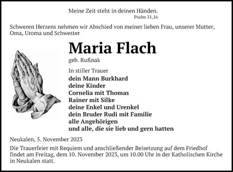 Traueranzeigen Von Maria Flach Trauer Nordkurier