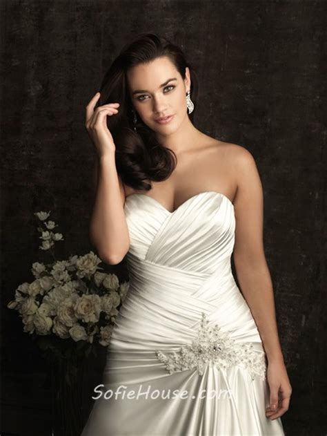 A Line Sweetheart Court Train Silk Satin Plus Size Vintage Wedding Dress With Beading And Corset