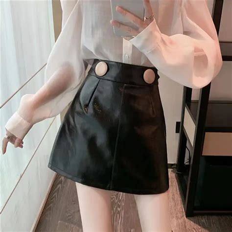 Pu Leather Women Skirts Black Chic Faldas Mujer High Waist Slim