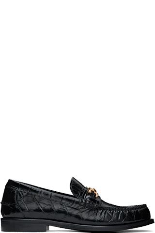 Black Croc Effect Medusa 95 Loafers By Versace On Sale