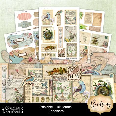 Printable Junk Journal Elements And Ephemera Birdsong Creative Artnsoul