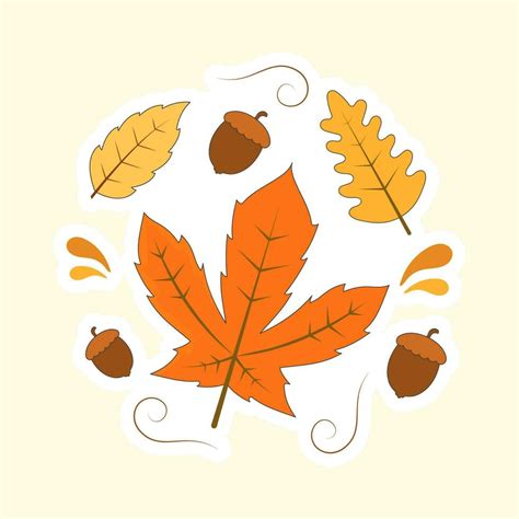 Flat Illustration Of Acorn With Autumn Leaves Decorated Background